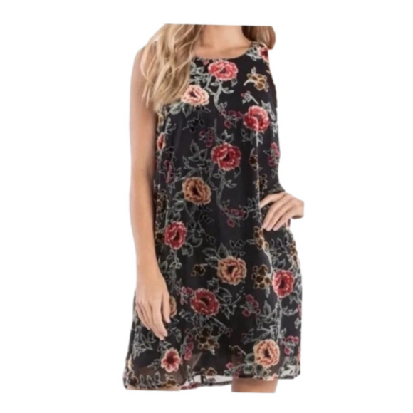 Miss Me Black Embroidered Floral Dress | Size Small Runs Large Floral Fairy - Picture 1 of 13